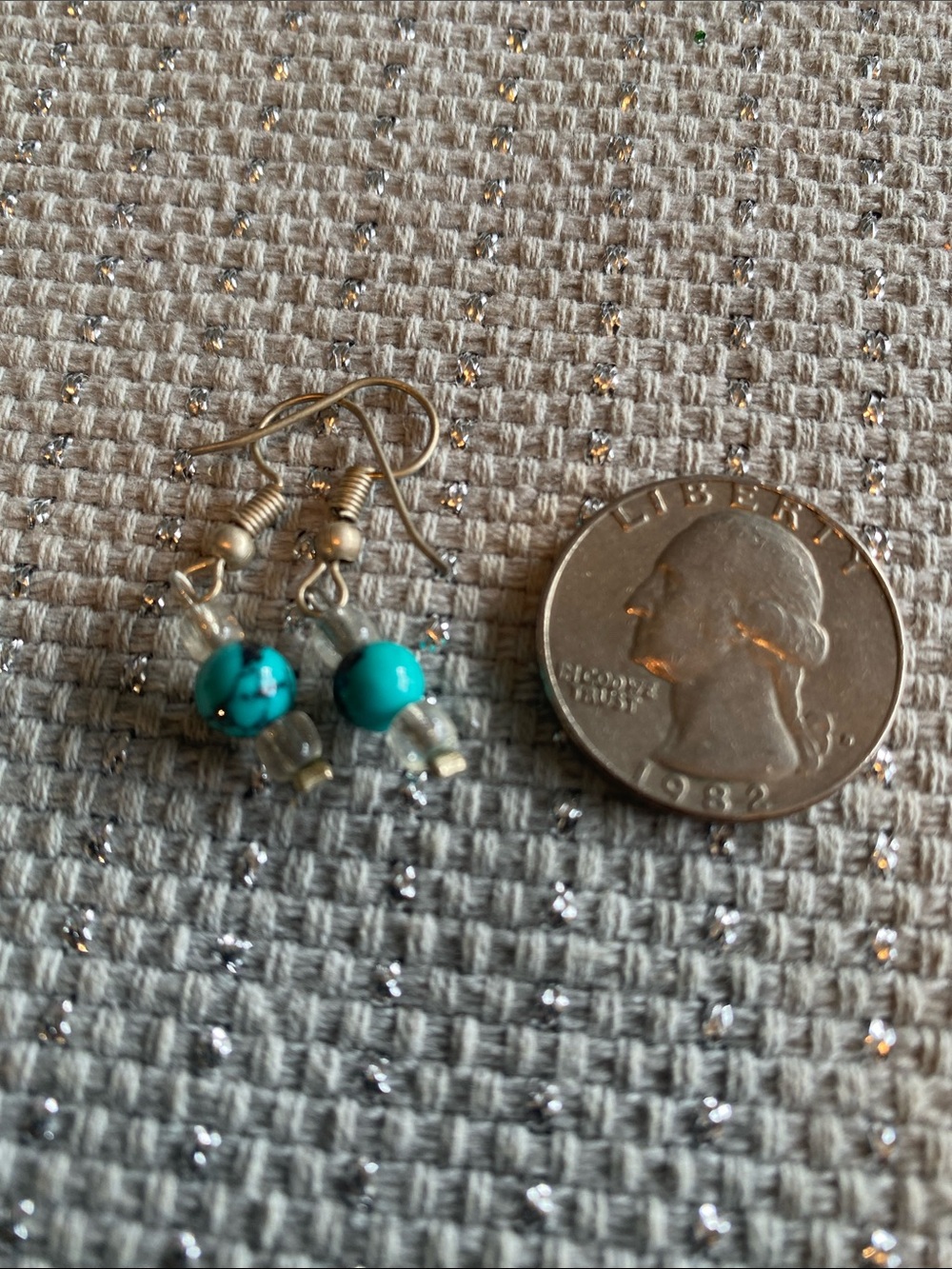 Turquoise Bead Dangle Earrings with Silver Hooks